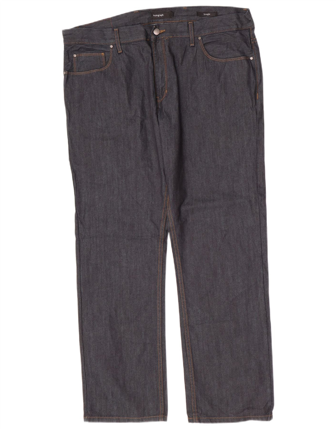 Marks & Spencer Masculino Autograph Straight Jeans W40 L31 Azul Marinho Algodão