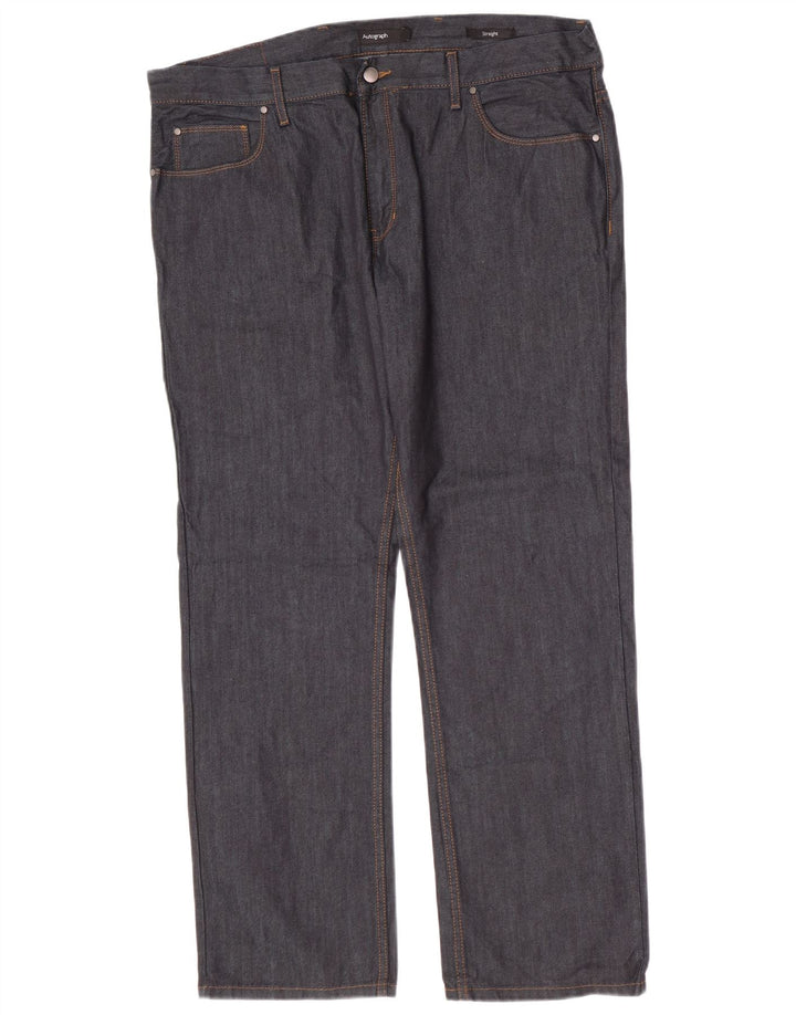Marks & Spencer Masculino Autograph Straight Jeans W40 L31 Azul Marinho Algodão