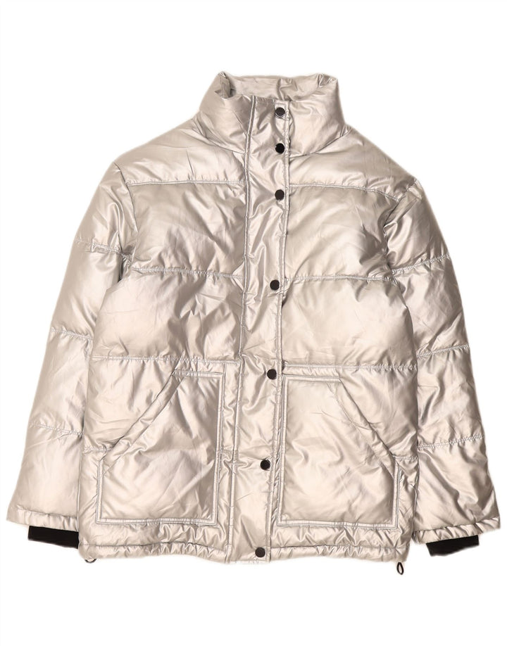 Jaqueta acolchoada superdimensionada feminina Topshop Reino Unido 8 polietileno prateado pequeno