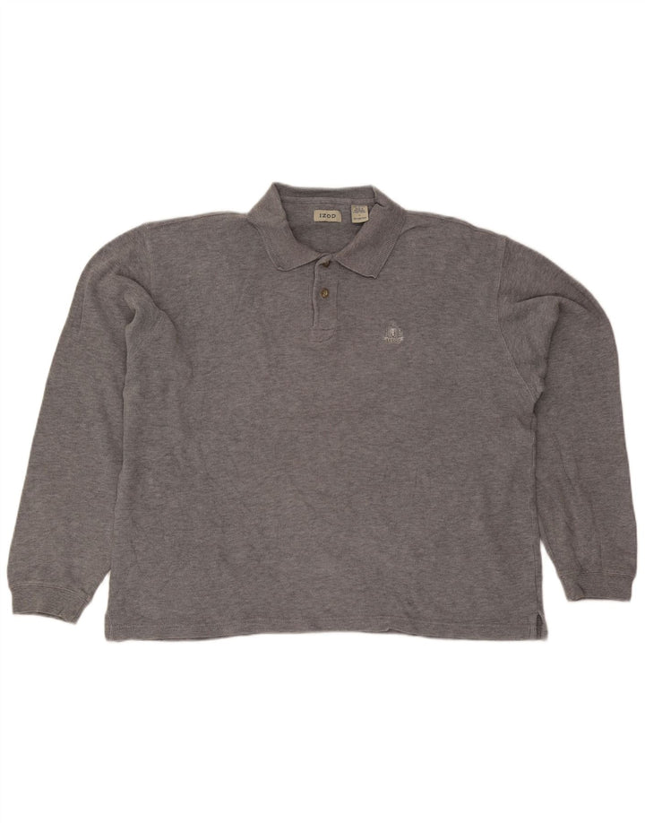 Camisa polo masculina Izod de manga comprida grande algodão cinza