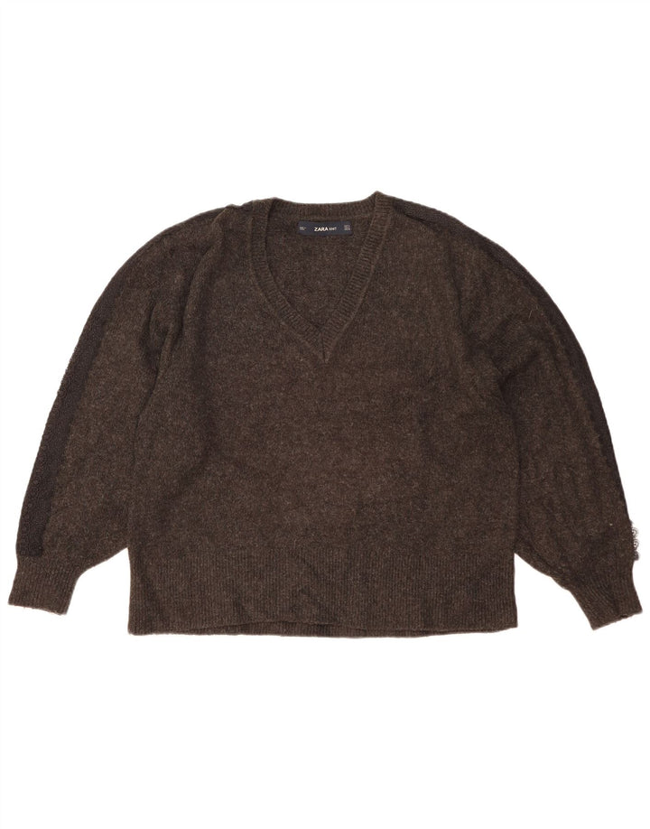 Zara Suéter feminino oversized com decote em V Reino Unido 10 pequeno cinza