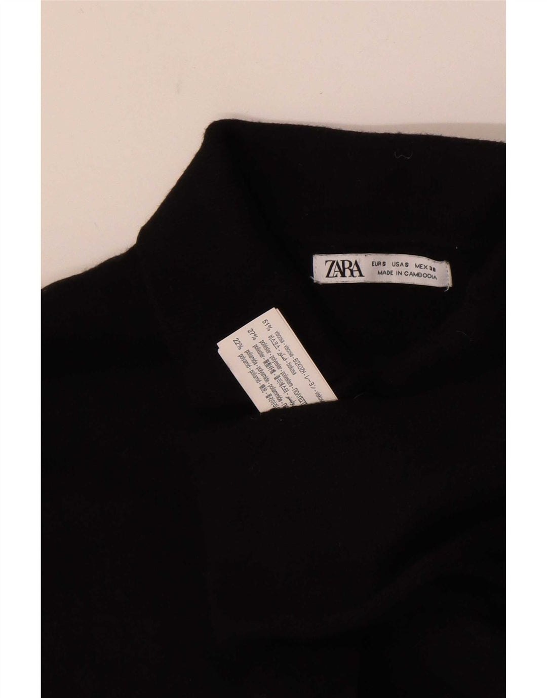 Zara Camisa polo masculina de manga comprida pequena viscose preta