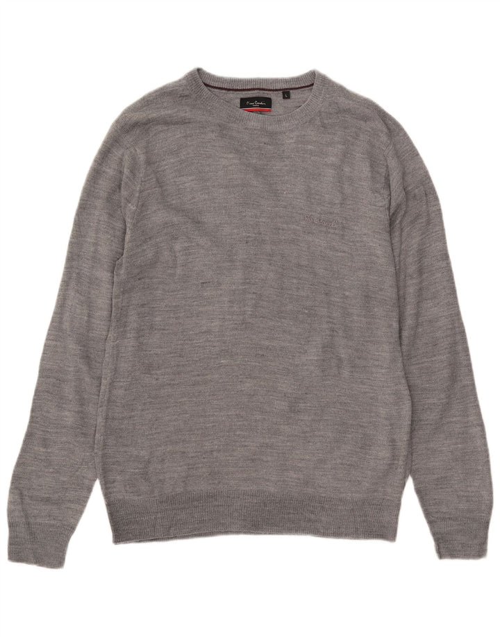 Suéter masculino Pierre Cardin com gola redonda grande acrílico cinza