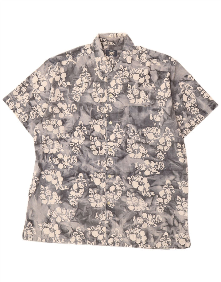 Camisa masculina vintage de manga curta 2XL algodão floral cinza
