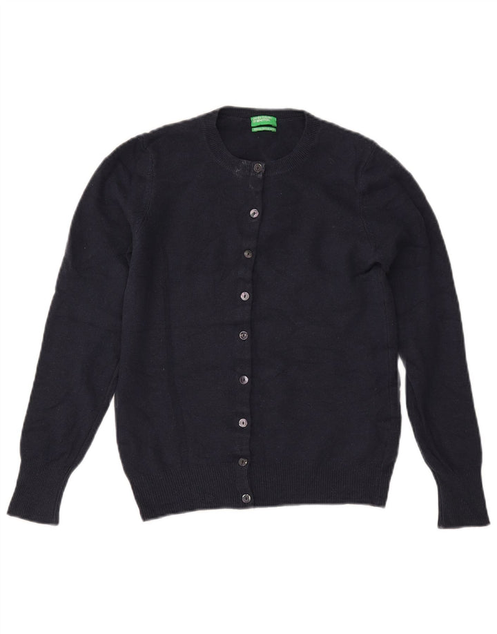 Suéter cardigã feminino BENETTON UK 6 XS azul marinho lã merino