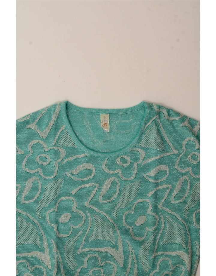Suéter feminino VINTAGE com gola redonda IT 42 azul médio floral