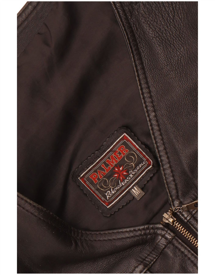 Colete utilitário de couro masculino vintage UK 38 médio preto