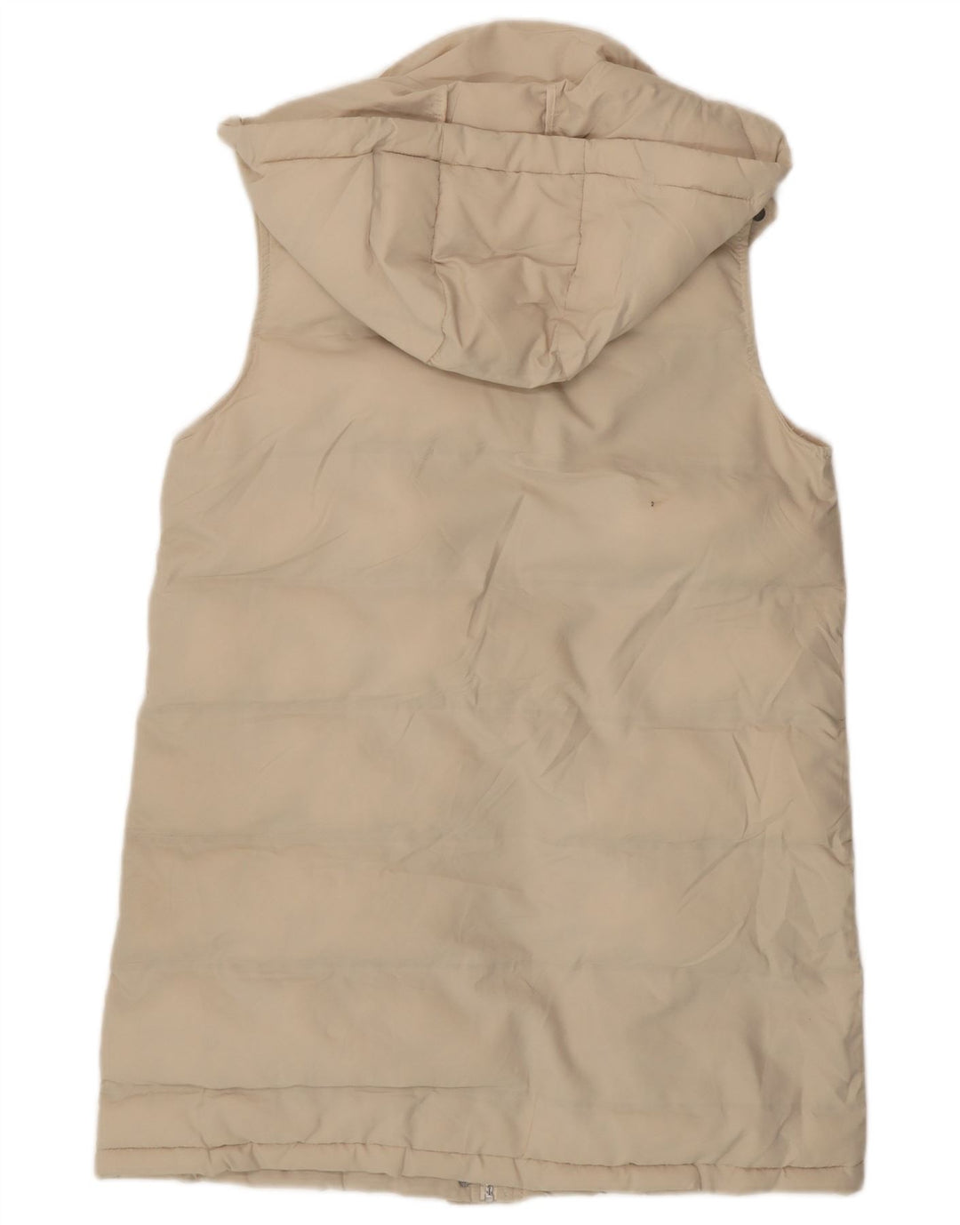 Zara Womens Longline com capuz acolchoado Gilet UK 14 poliéster bege médio