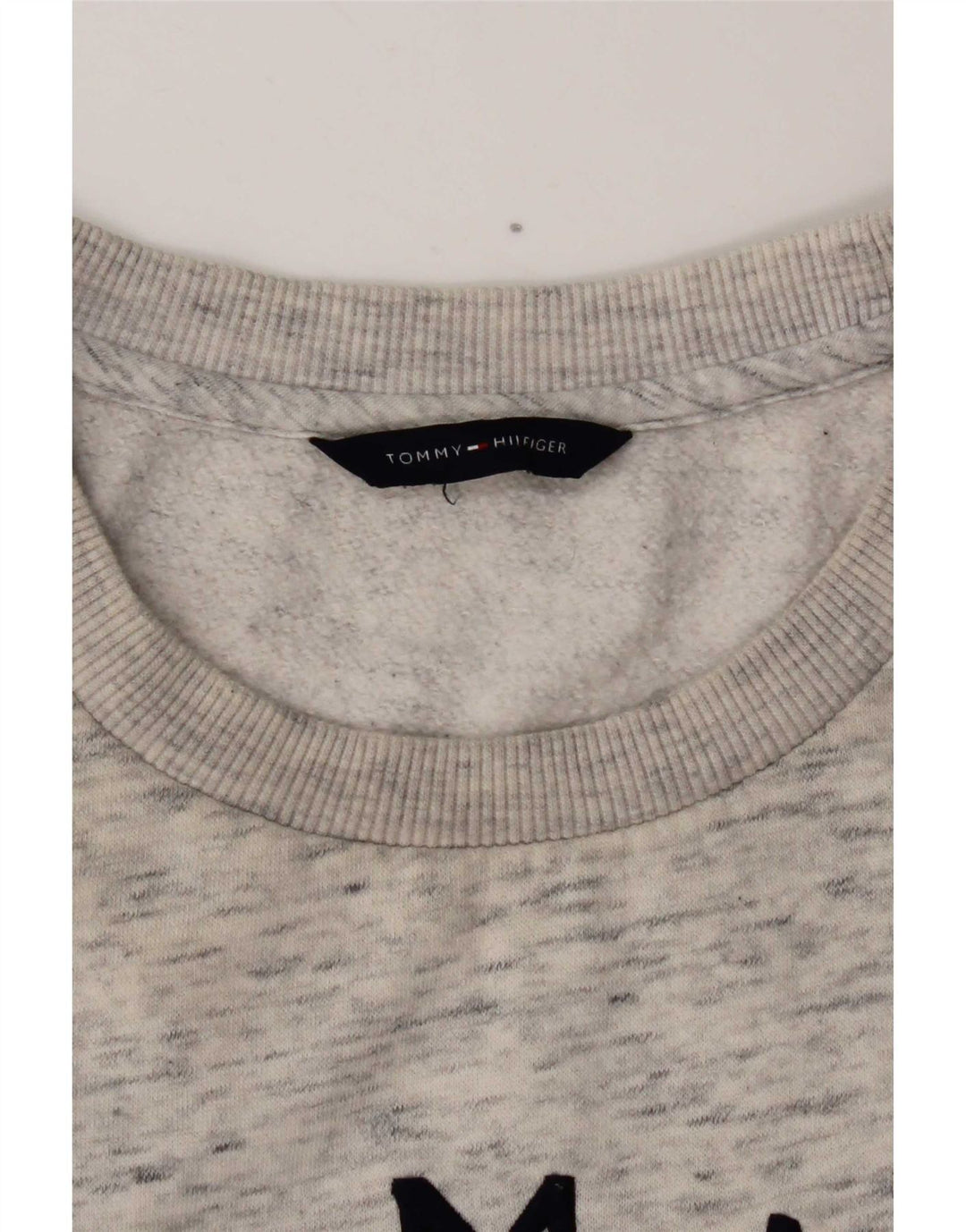 Tommy Hilfiger moletom gráfico feminino jumper UK 12 cinza médio manchado