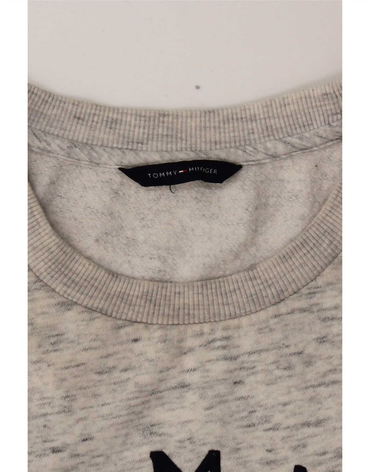 Tommy Hilfiger moletom gráfico feminino jumper UK 12 cinza médio manchado