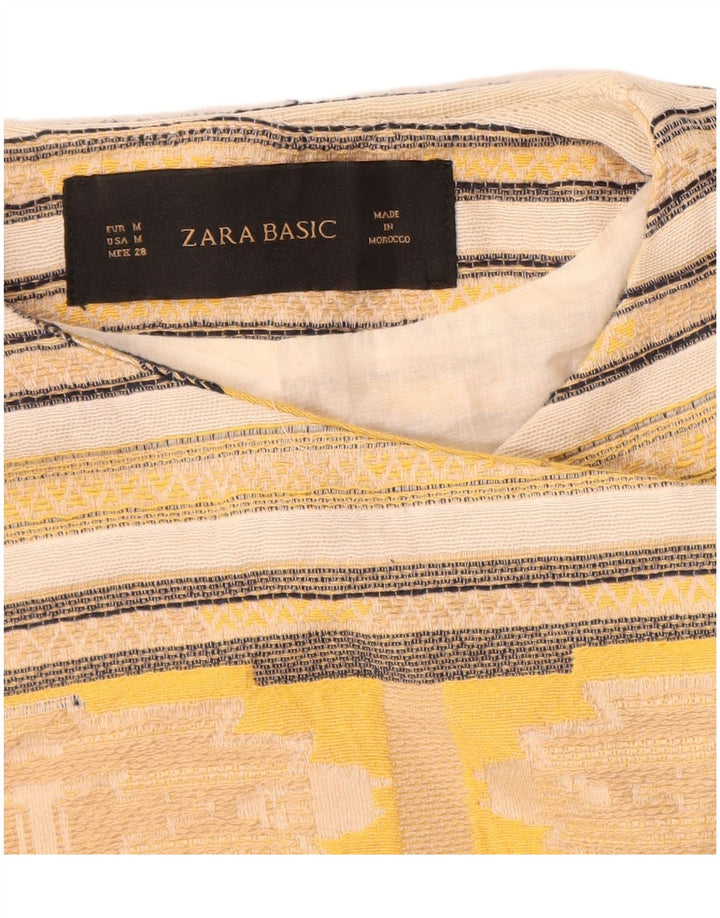 Jaqueta Zara masculina Crop Open Blazer UK 12 algodão listrado amarelo médio