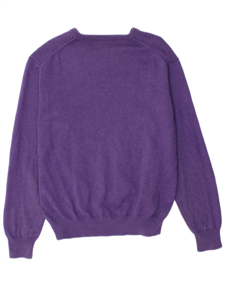 Suéter masculino GANT com decote em V de algodão roxo médio