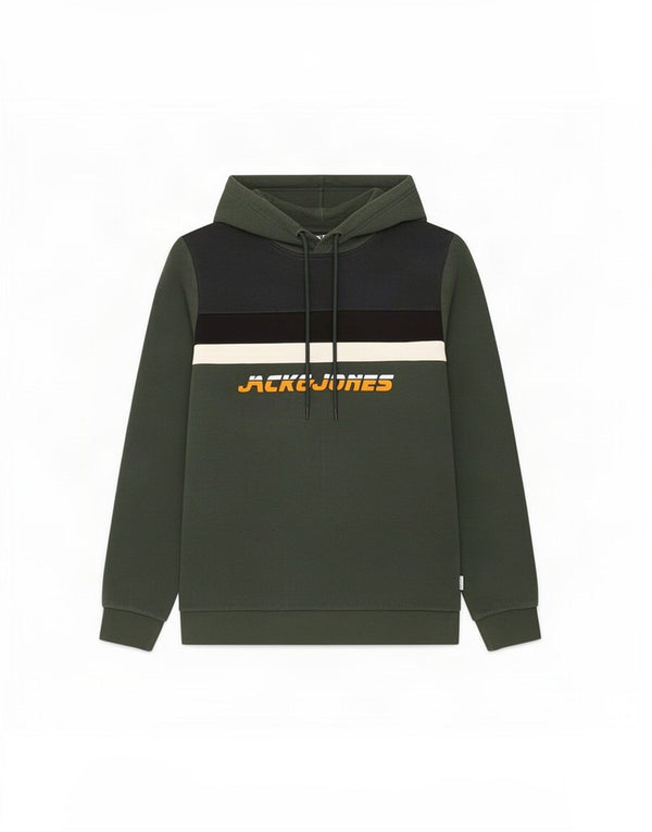 Jack & Jones moletom com capuz masculino Core Graphic pequeno verde colorido em bloco de algodão