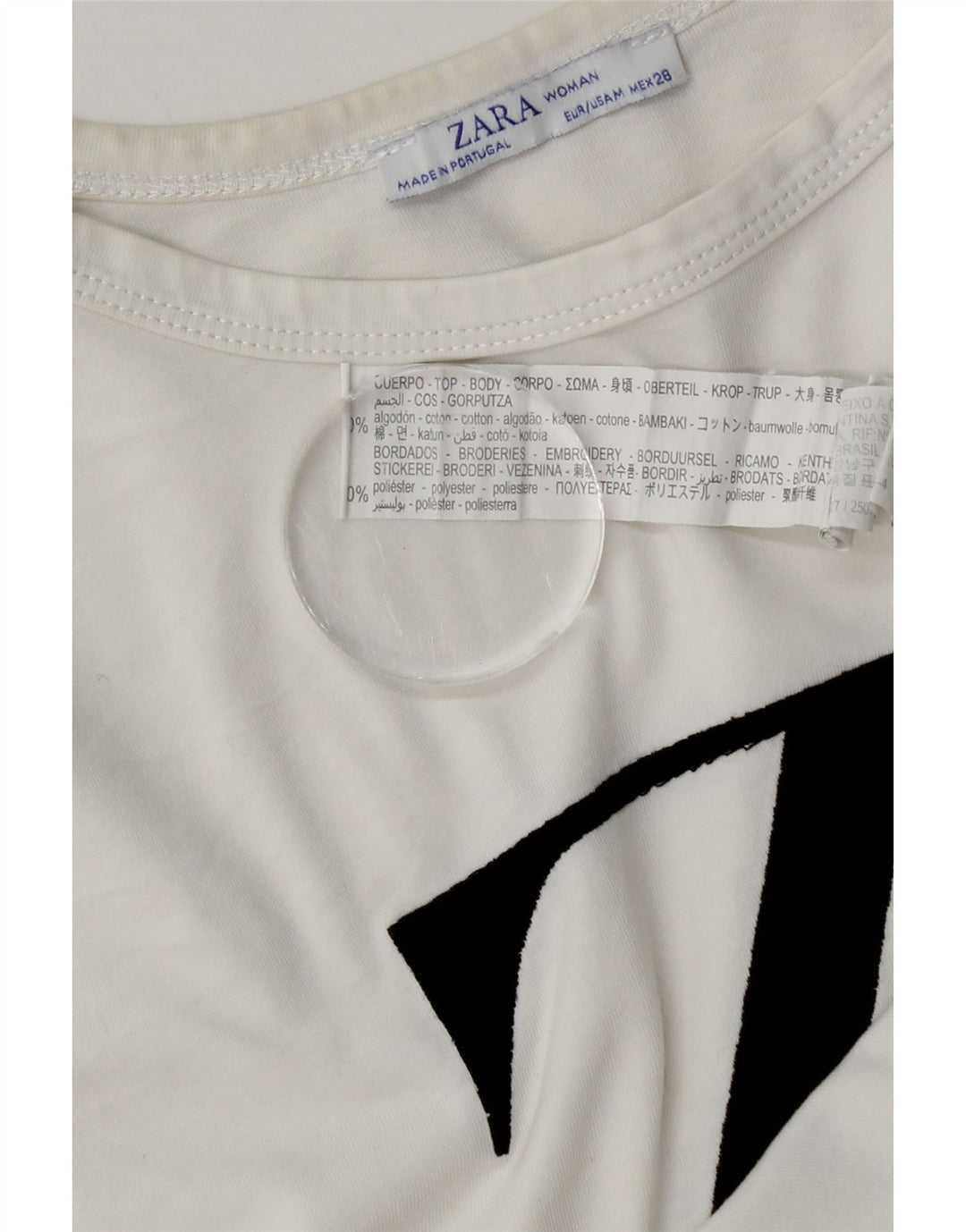 Zara Womens Graphic T-Shirt Top UK 14 Médio Algodão Branco