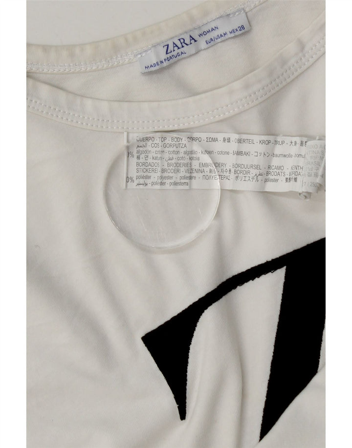 Zara Womens Graphic T-Shirt Top UK 14 Médio Algodão Branco