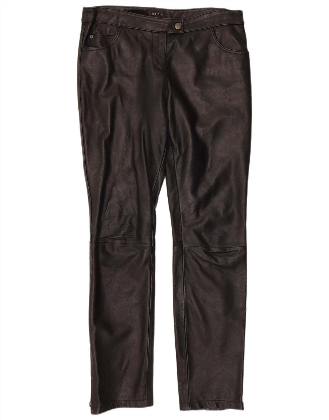 PRINCIPLES Calça feminina slim UK 12 médio W34 L30 couro preto