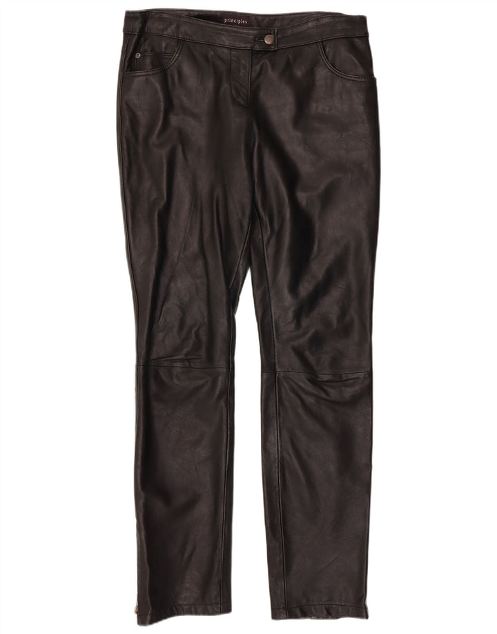PRINCIPLES Calça feminina slim UK 12 médio W34 L30 couro preto