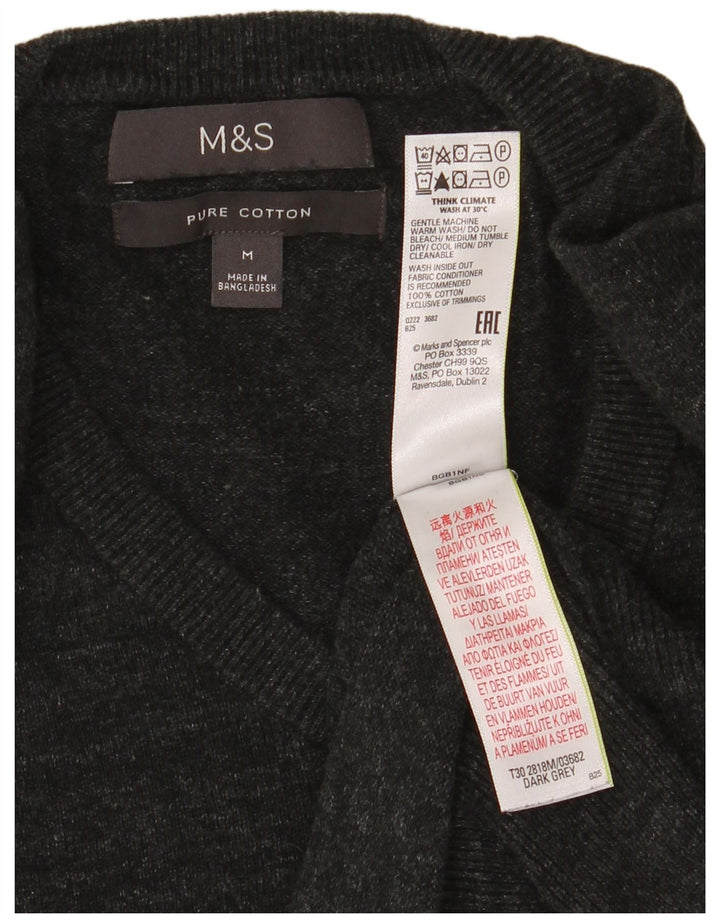 Suéter masculino Marks & Spencer com decote em V, algodão manchado cinza médio