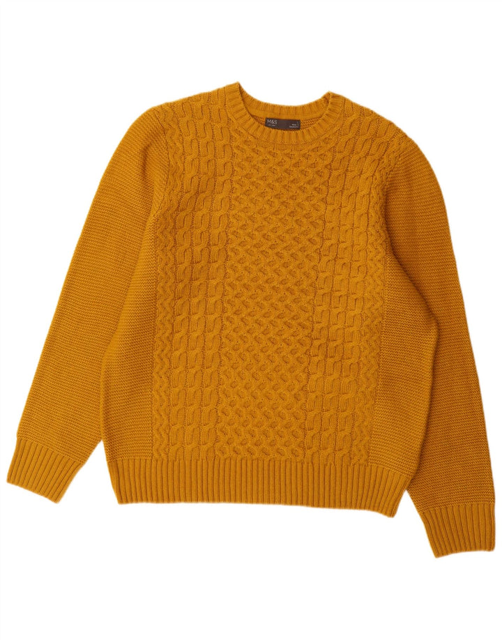 Suéter masculino Marks & Spencer com gola redonda, grande acrílico amarelo