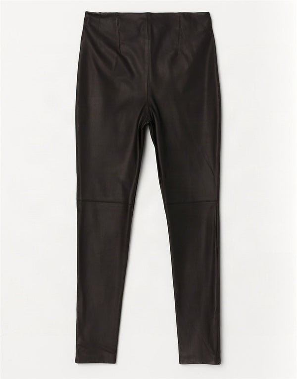 Zara Calça feminina slim de couro sintético grande W30 L27 poliuretano preto