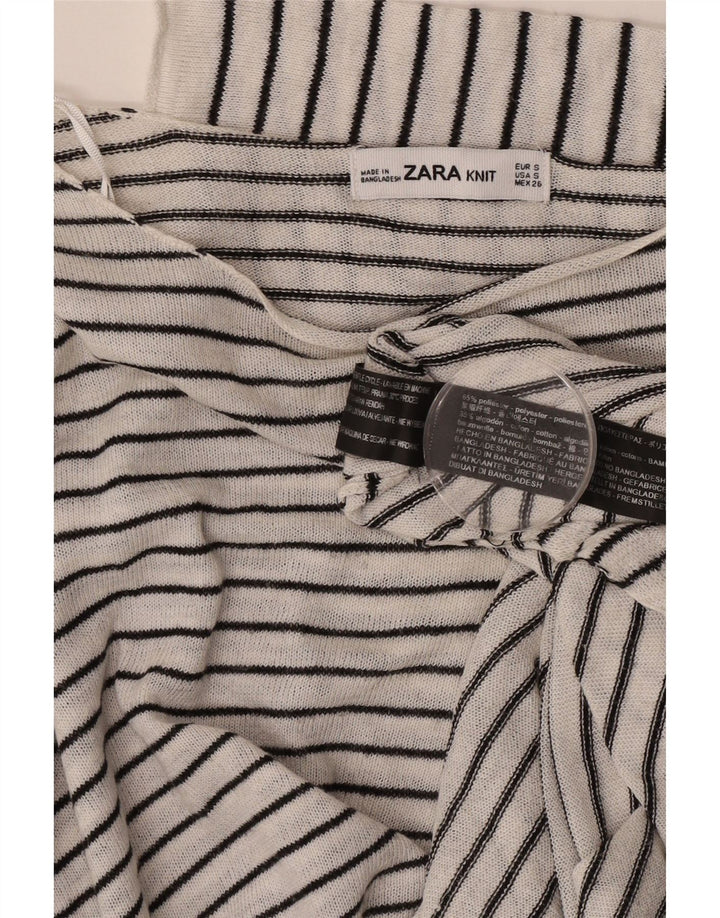 Zara Top feminino oversized manga 3/4 Reino Unido 10 poliéster listrado branco pequeno