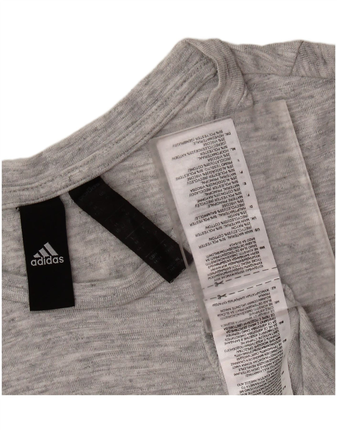 Camiseta feminina ADIDAS com estampa gráfica UK 12/14 cinza médio poliéster manchado