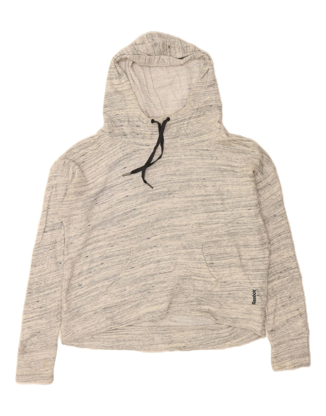 REEBOK Mens Loose Fit Hoodie Jumper Small Grey Flecked Cotton Vintage Reebok and Second-Hand Reebok from Messina Hembry 