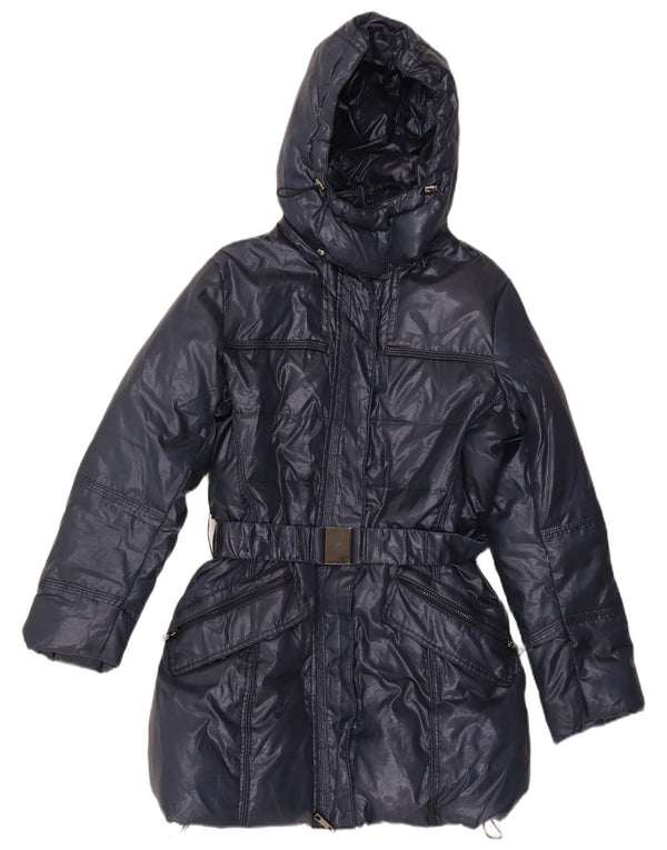 oltre Casaco feminino acolchoado com capuz UK 16 grande poliéster azul marinho