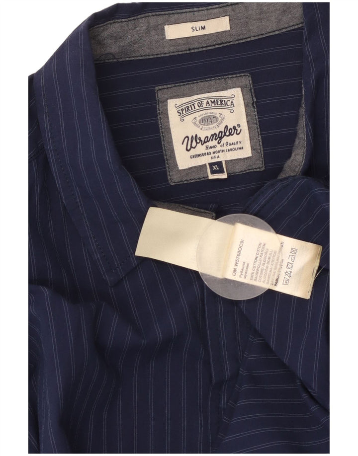 Camisa masculina Wrangler Slim XL azul marinho listrado algodão