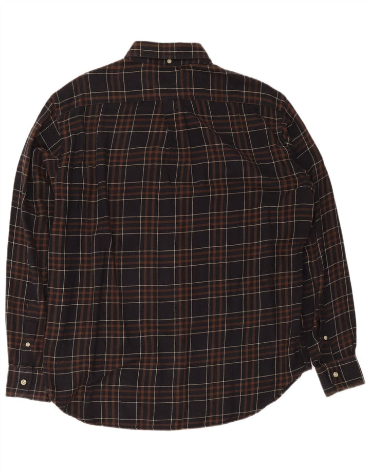 Camisa masculina de flanela Brooksfield tamanho 39 algodão xadrez marrom médio
