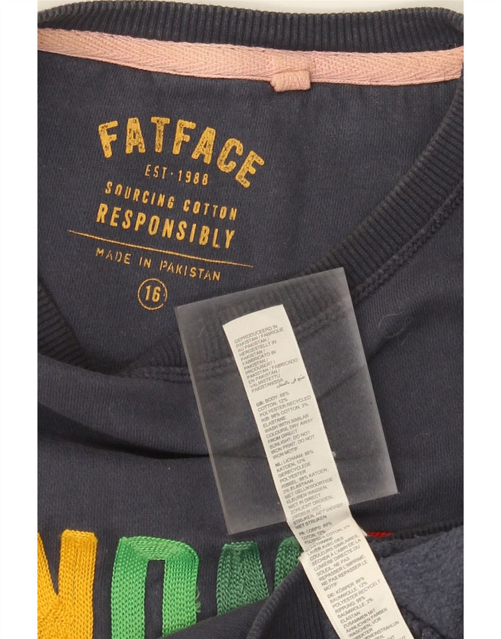 Suéter feminino com estampa gráfica Fat Face grande tamanho Reino Unido 16 grande azul marinho