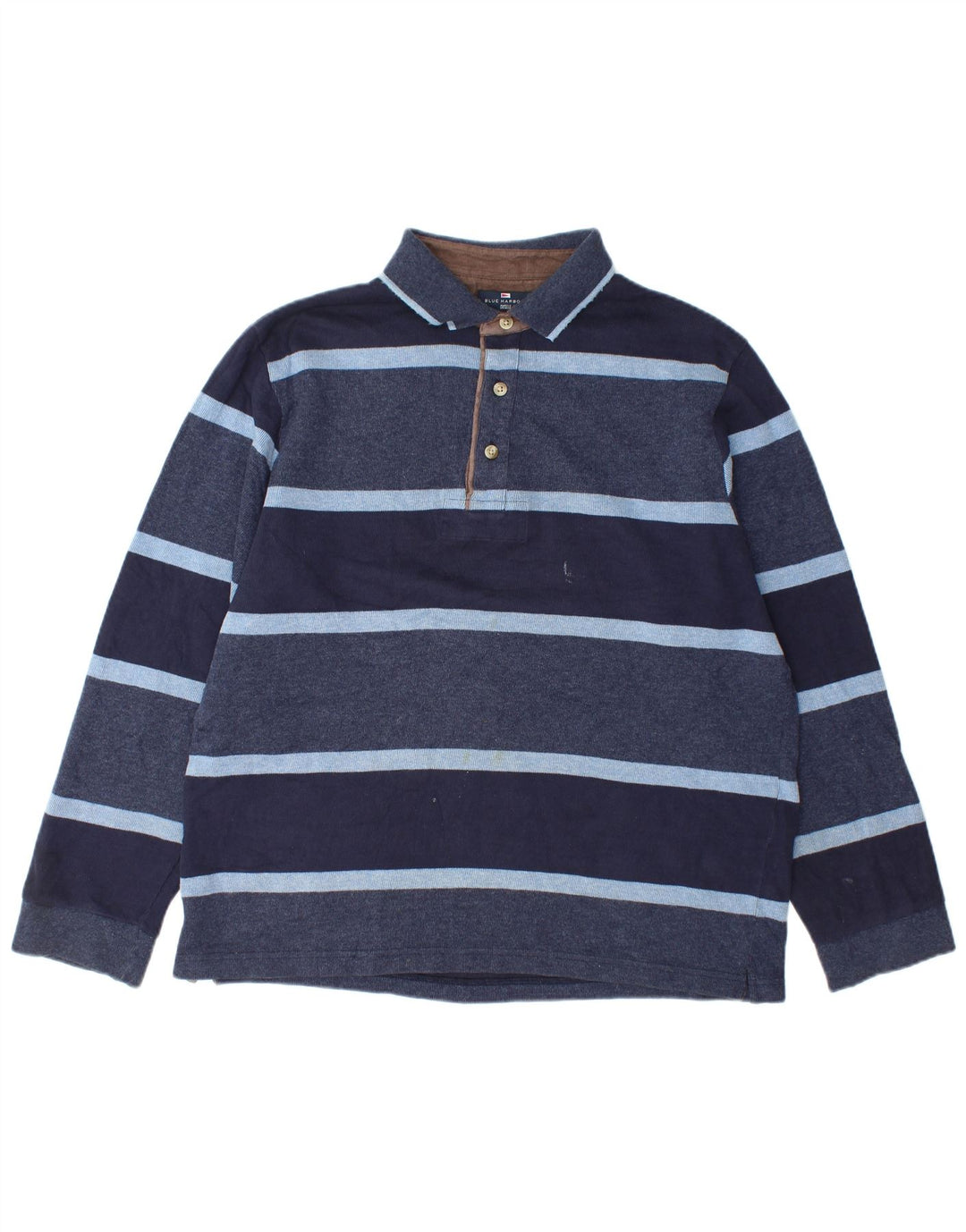 Camisa polo masculina de rugby de manga comprida Marks & Spencer média listrada azul marinho