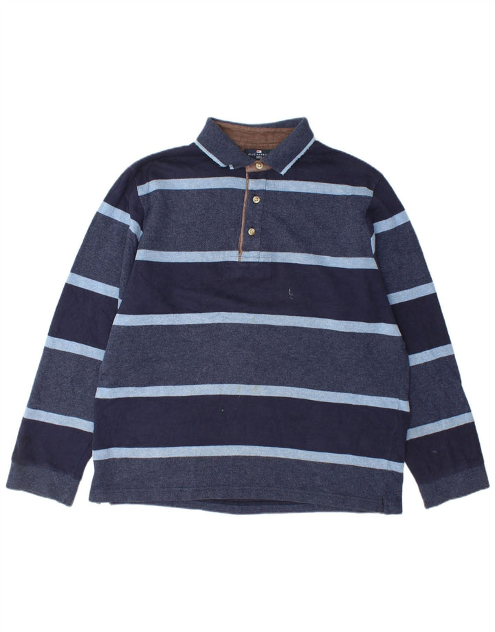 Camisa polo masculina de rugby de manga comprida Marks & Spencer média listrada azul marinho