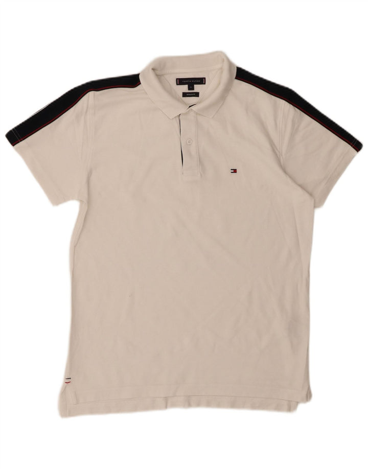 Camisa polo masculina TOMMY HILFIGER de ajuste regular médio algodão branco