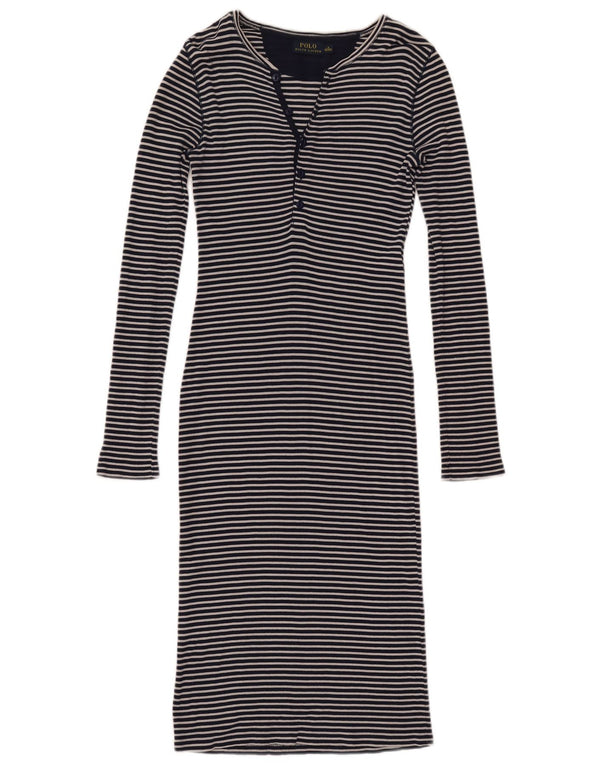 Vestido t-shirt feminino Polo Ralph Lauren UK 10 pequeno listrado azul marinho