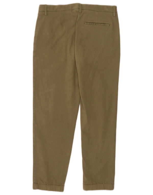 Calça feminina Moschino cortada reta UK 8 pequena W28 L25 algodão cáqui