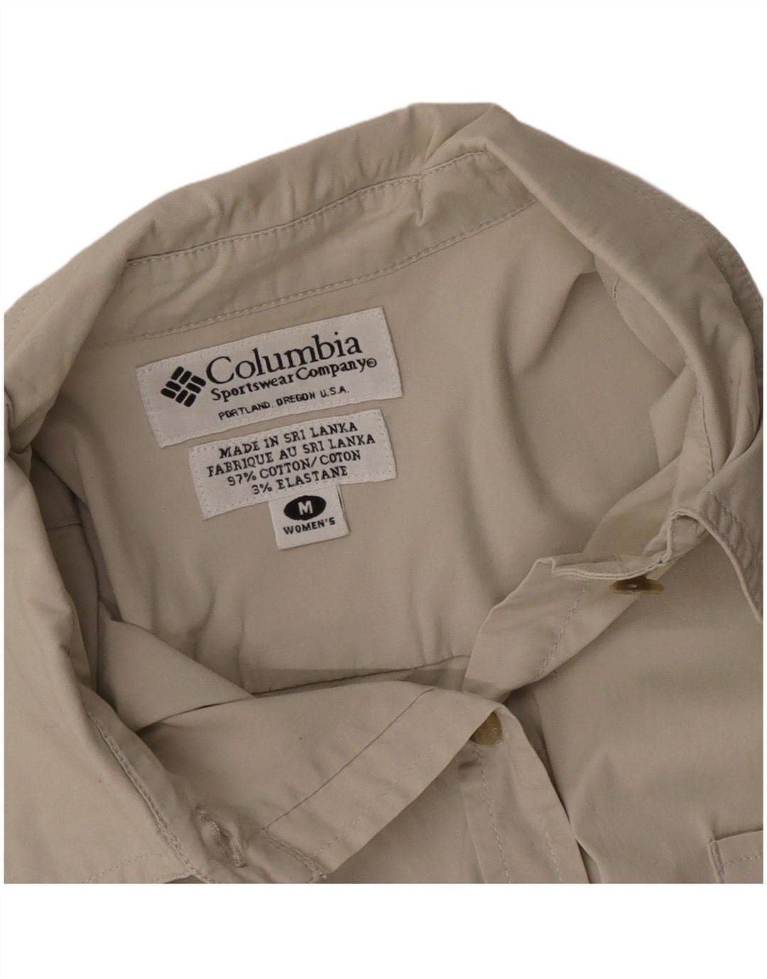 Camisa feminina de manga curta Columbia UK 14 algodão bege médio