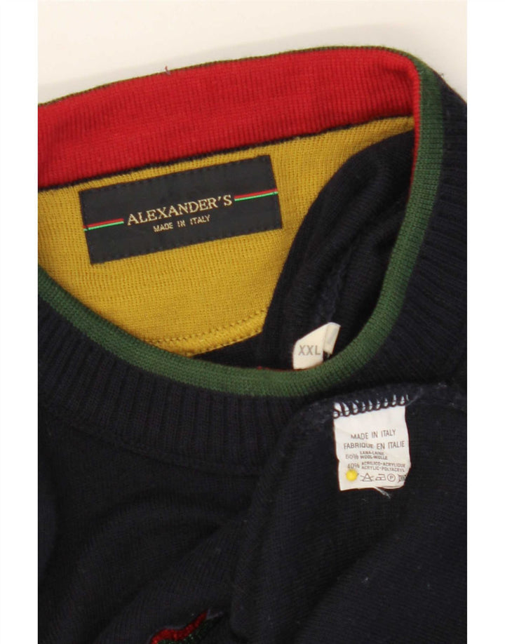 Suéter masculino Alexander's com gola redonda e 2XL de lã azul marinho
