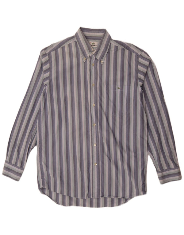 Camisa masculina Lacoste tamanho 39 algodão listrado azul médio