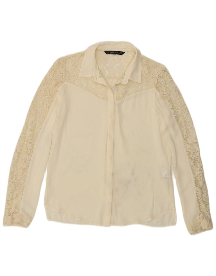 Blusa camisa feminina Zara UK 6 XS off white poliéster