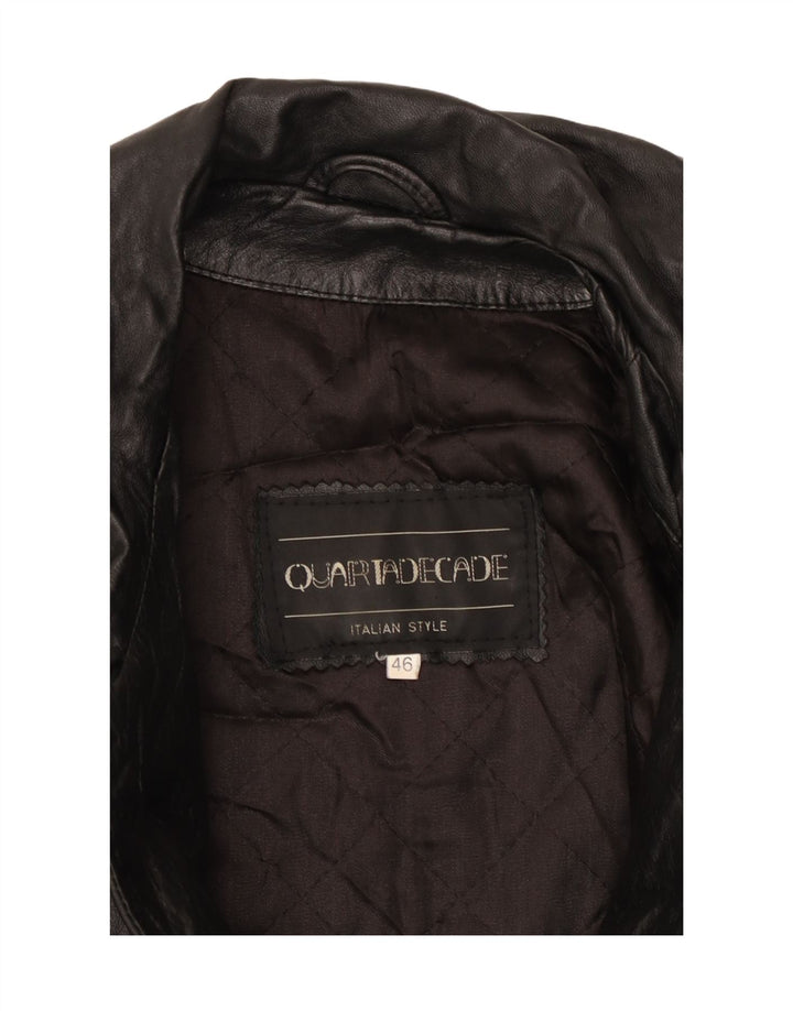 Casaco de couro feminino vintage IT 46 grande preto