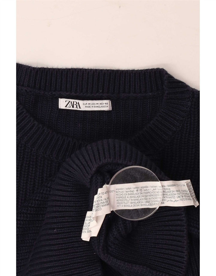 Zara Suéter masculino com gola redonda e algodão listrado azul marinho médio