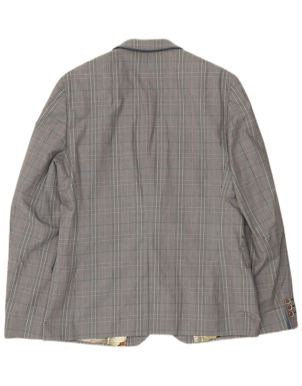 Jaqueta blazer masculina Ted Baker com 2 botões tamanho 4 grande algodão xadrez cinza