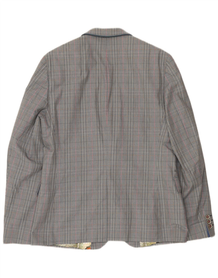Jaqueta blazer masculina Ted Baker com 2 botões tamanho 4 grande algodão xadrez cinza