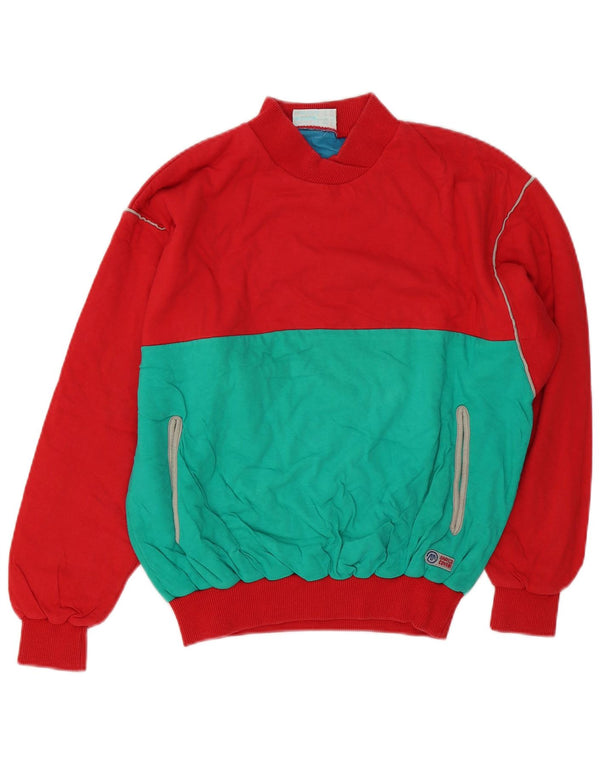 Enrico Coveri moletom feminino jumper UK 12 algodão colorblock vermelho médio