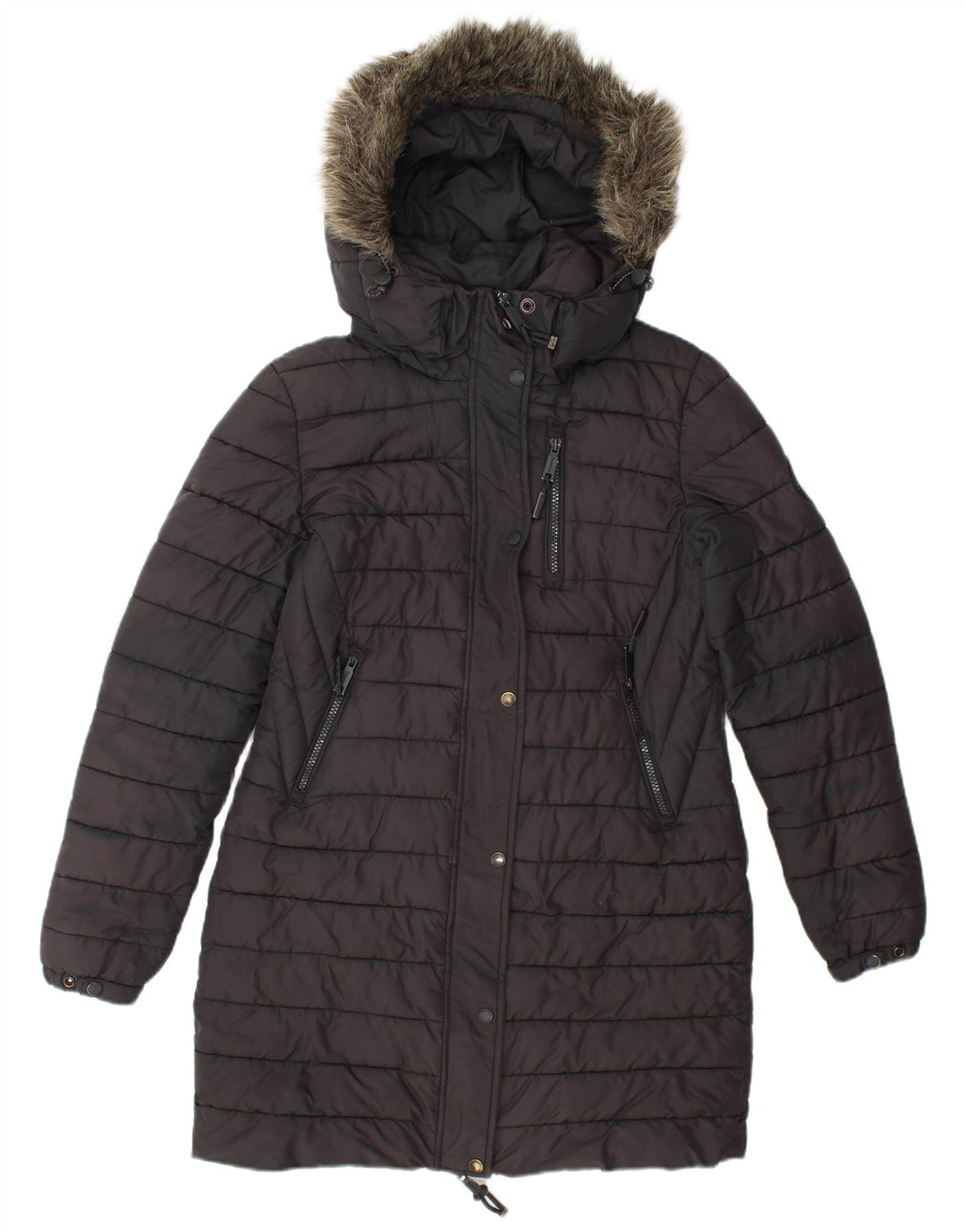 Casaco acolchoado com capuz feminino SUPERDRY UK 10 pequeno poliéster preto