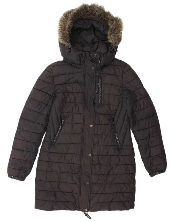 Casaco acolchoado com capuz feminino SUPERDRY UK 10 pequeno poliéster preto