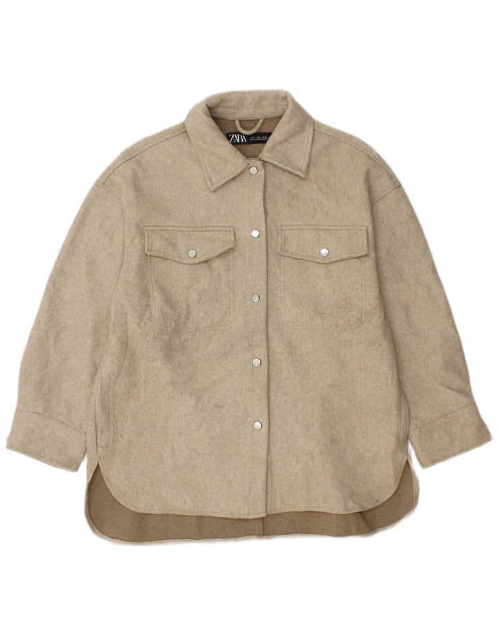 Zara Womens Oversized Bomber Jacket UK 10 Pequeno Poliéster Bege