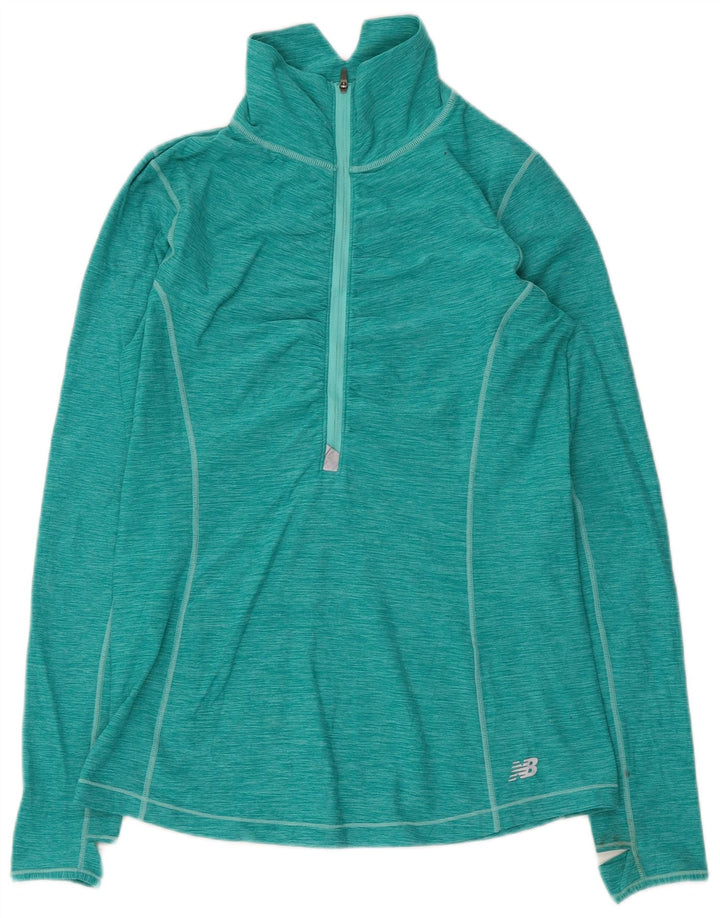 Pulôver feminino New Balance com zíper e gola alta para treino UK 12 verde médio