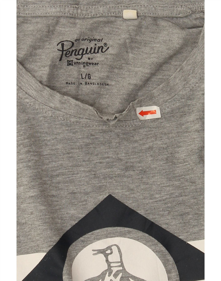 Camiseta gráfica masculina Penguin Top grande algodão cinza